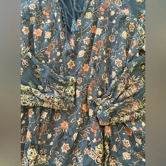 Free People Boho Floral Long Sleeve Mini Dress Navy Multicolor Size S - Picture 3 of 4